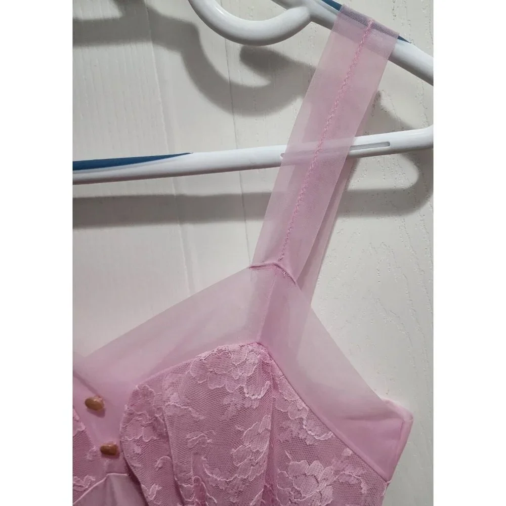 Vintage CAROL BRENT‎ Sleeveless Lingerie Nightgown Dress Lace/Satin Pink Size 34